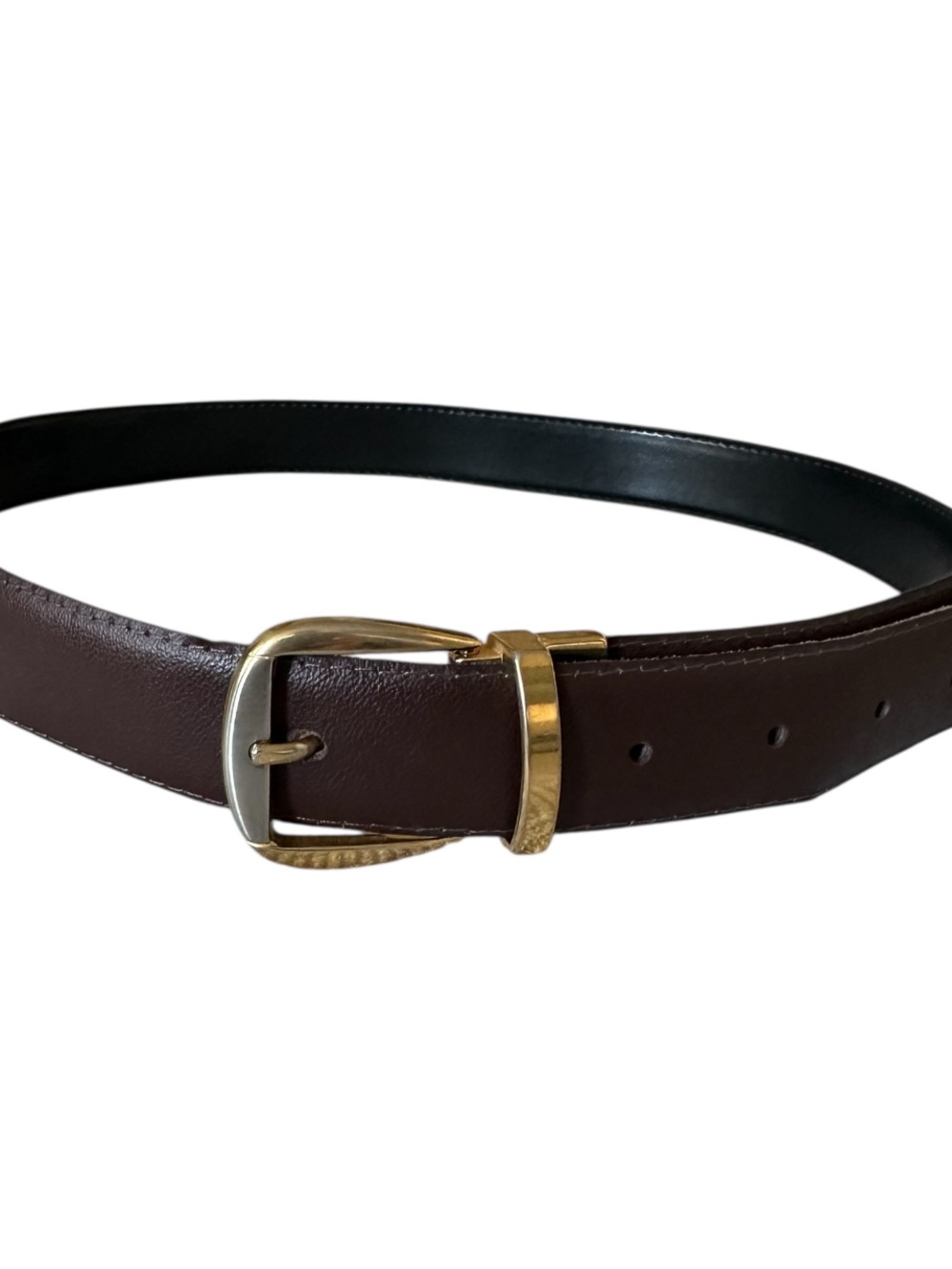 Men's Brown & Black Reversible Leather Belt with Gold and silver Buckle